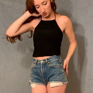 Black high neck halter top